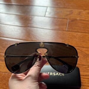 Versace Black and Gold Aviator Sunglasses